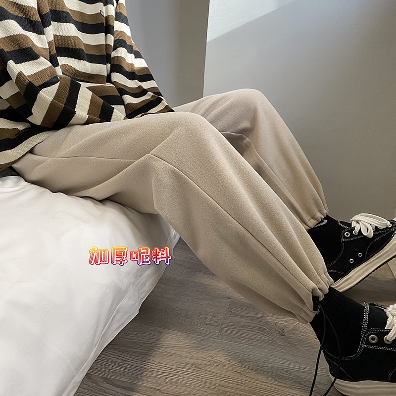 港风卫裤男秋冬呢料纯色休闲加绒加厚束脚裤男K2101P50控68,男装休闲裤,电商B315