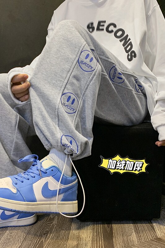 冬港风加绒加厚卫裤男青少年卡通笑脸运动裤男K3681P55控价68,男装休闲裤,电商B315