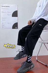 港风冬季潮流加绒加厚宽松字母刺绣休闲工装裤K2061 P60控78图片