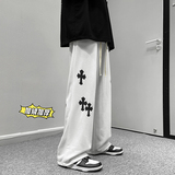 冬季港风高街男士加绒加厚十字架印花拖地卫裤K3663JP55控68，男装休闲裤，电商B315