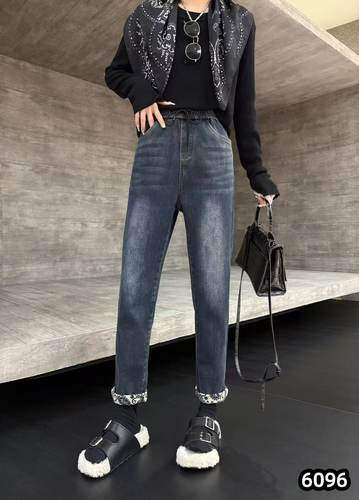 【11.5慧姐大码女装】2025新款加绒牛仔小脚裤子RMYY6096-