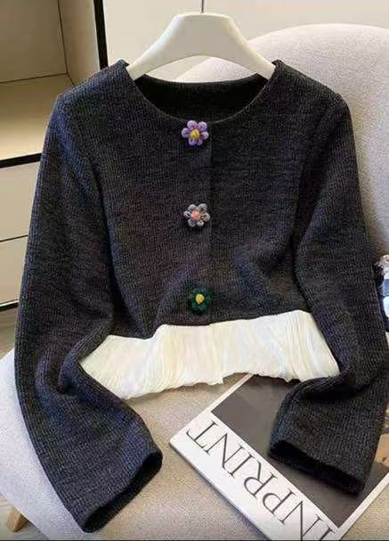 【10.29慧姐大码女装】2025新款针织花朵上衣DNSQ931