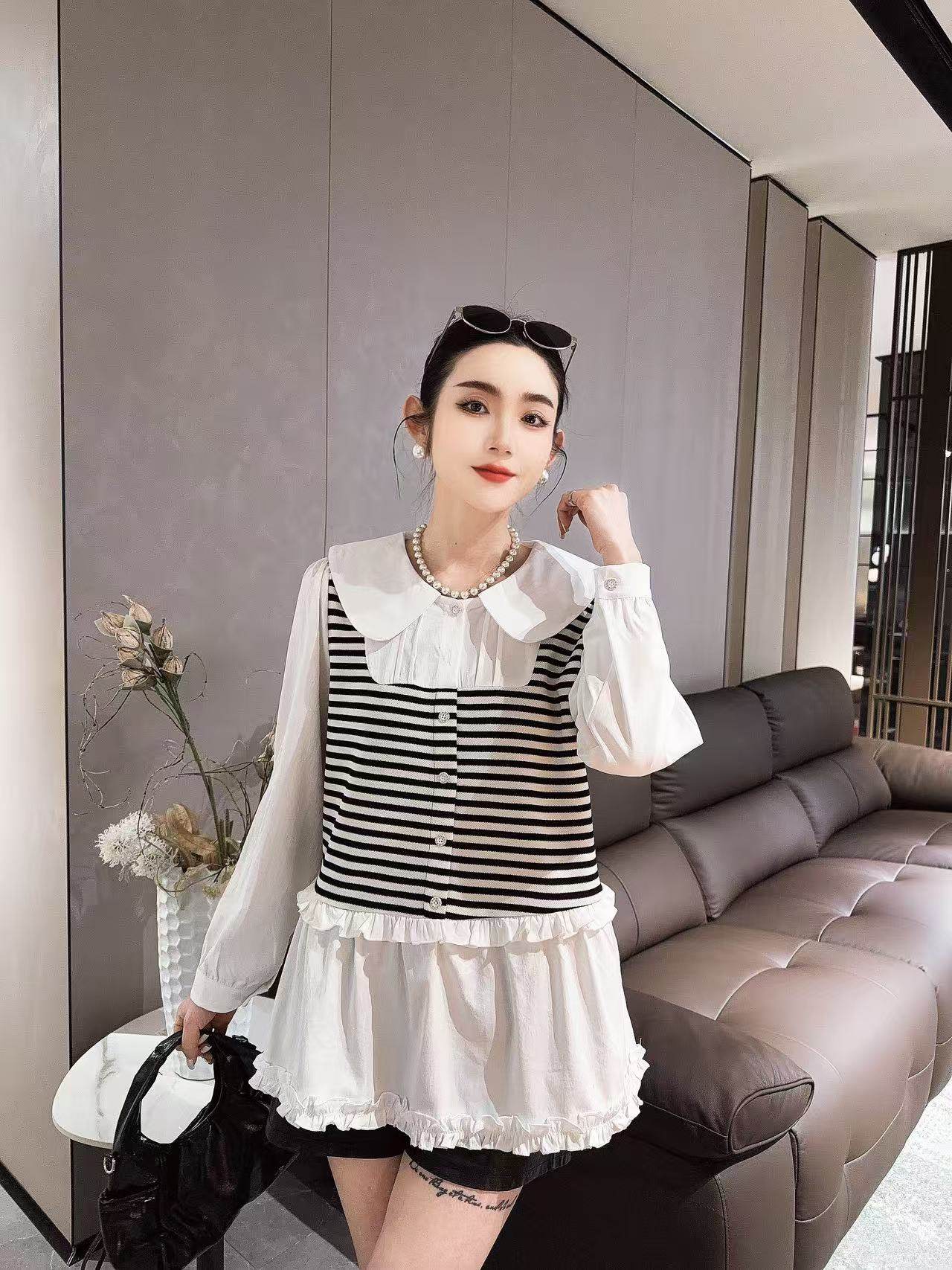 【1.10慧姐大码女装】2025新款衬衫拼接上衣DFE892-,女装/女士精品,大码羽绒服,淘宝优惠券,粉丝福利购,淘宝优惠卷