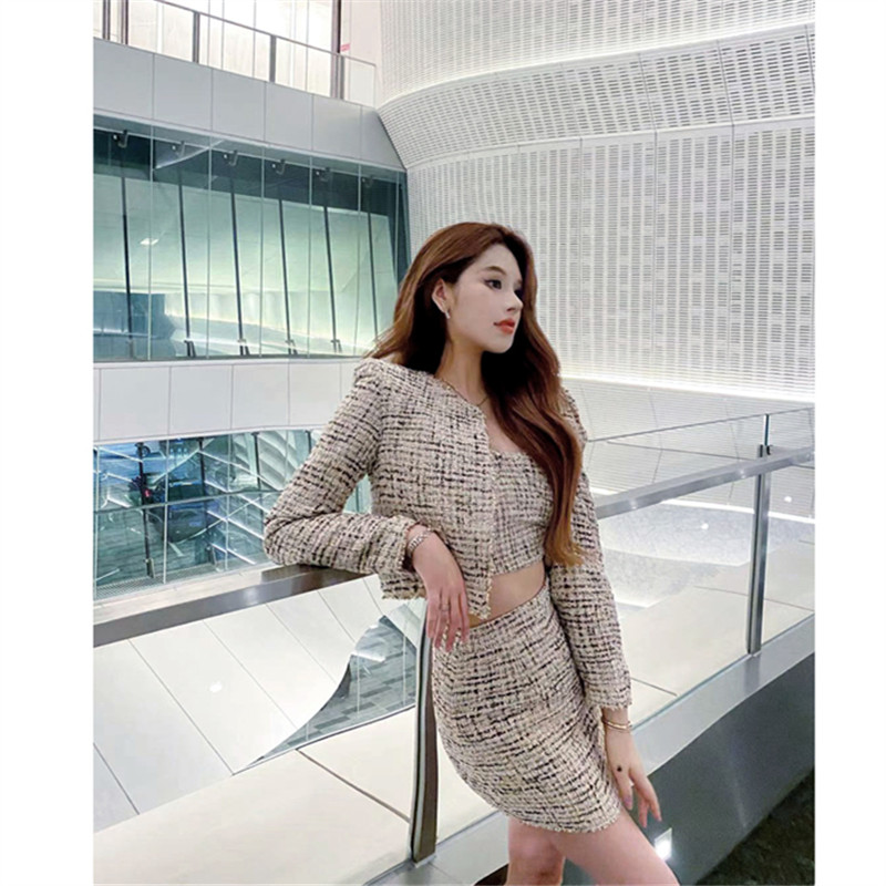 春秋名媛小香粗花呢短外套炸街性感吊带上衣包臀开叉半身裙套装女,女装/女士精品,时尚套装,淘宝优惠券,粉丝福利购,淘宝优惠卷