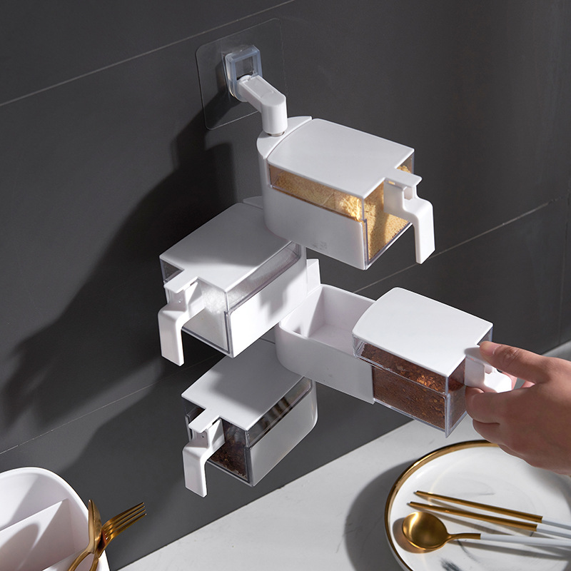 壁挂调味盒套装可旋转厨房调味罐收纳盒免打孔放糖盐味精佐料盒在类目 厨房/烹饪用具, 厨用小工具/厨房储物, 储物瓶罐/厨房储物器皿, 调味瓶罐中 - 来自Buy2taobao.com提供专业的淘宝代购服务