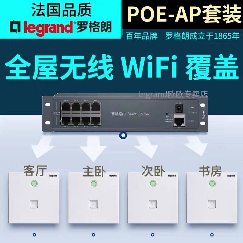 罗格朗无缝全覆盖智能wifi路由器面板无线poe供电ap面板 300m