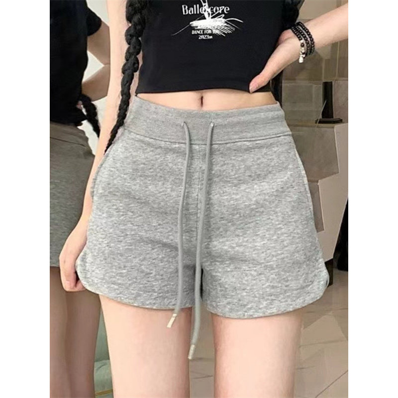 灰色美式百搭小个子绑带运动短裤女高腰显瘦夏季辣妹2025年休闲裤