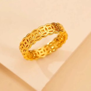 铜钱金包银戒指黄金招财钱币暴富财运暴富好运指环送女友节日礼物