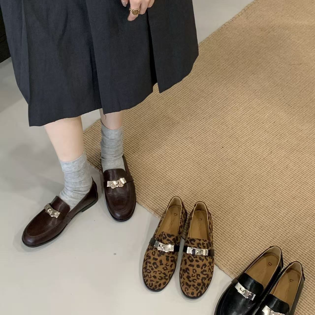 乐福鞋圆头一脚蹬懒人英伦风