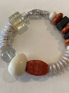 金发晶三姑娘原枝巴洛克珍珠松石沉香手链红刚玉刻面方糖手链