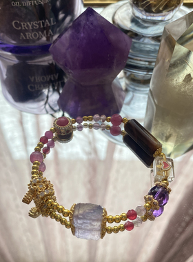 【尘念】天然萤石回纹珠手串单圈异形珠玛瑙手链红纹石宝石手链