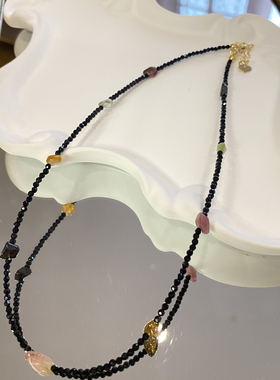 小众手工原创黑尖晶石碧玺串珠项链黑色小圆球叠戴颈链锁骨链