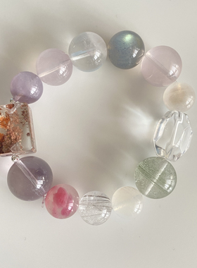 天然粉幽灵多宝满天星绿幽灵白幽灵银发晶月光石紫兔毛粉水手串