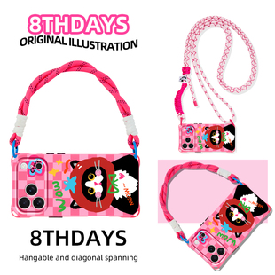 适用苹果粉格西红柿猫猫新款17手机壳16挂绳斜挎11全包14高级格纹13时尚12小众plus手提华为pura80粉小米15