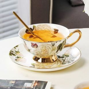 欧式 陶瓷玫瑰花下午茶红茶杯陶瓷水杯茶杯 轻奢骨瓷咖啡杯碟套装