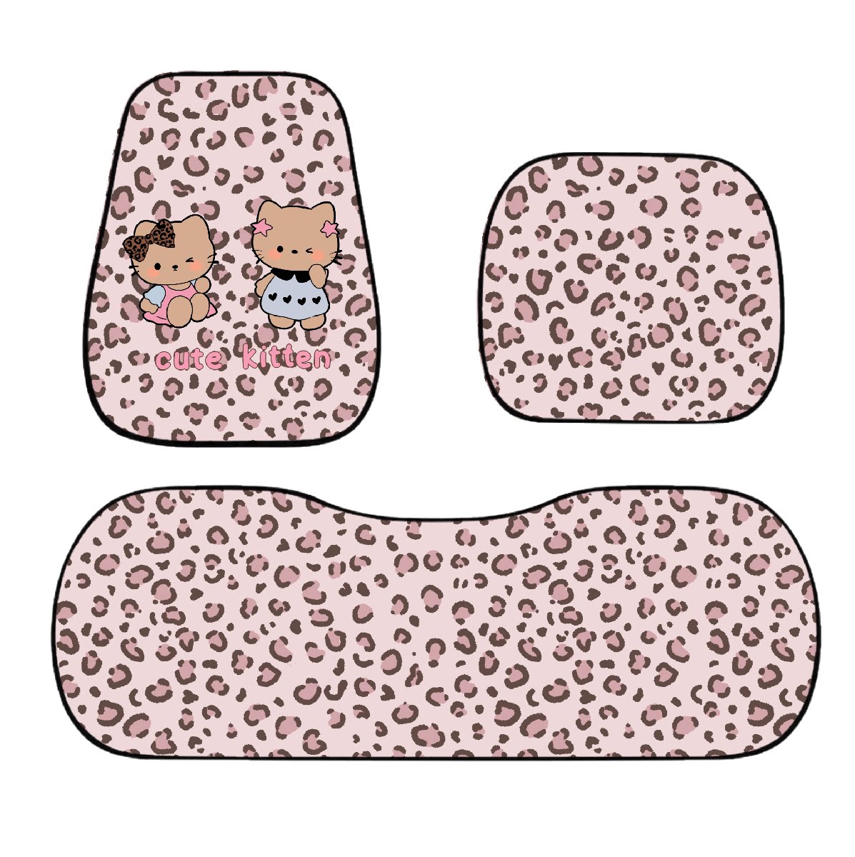 汽车坐垫四季通用座垫女士车载可爱豹纹座椅套半包车内卡通座套夏