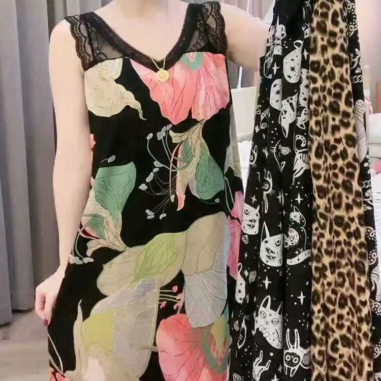 睡裙女夏棉绸韩版性感无袖大码胖mm200斤薄款棉布宽松孕妇家居服