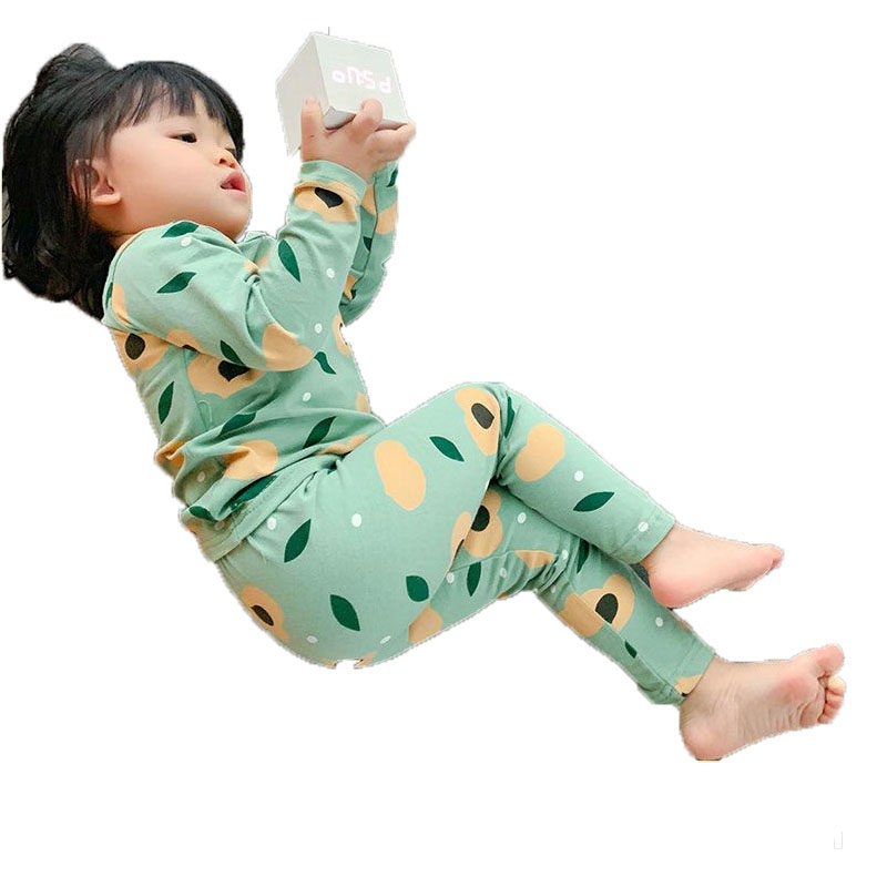 CHILDRENS SPRING AND AUTUMN UNDERWEAR COTTON SUIT BABY GIRL COTTON HOME WEAR TWO-PIECE SET GIRLS PAJAMAS AUTUMN CLOTHES WARM CLOTHES