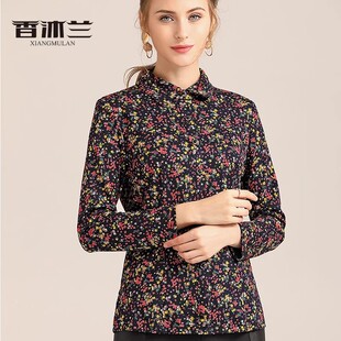 香沐兰2025年春装新款中老年女装碎花上衣妈妈木兰棉长袖衬衫
