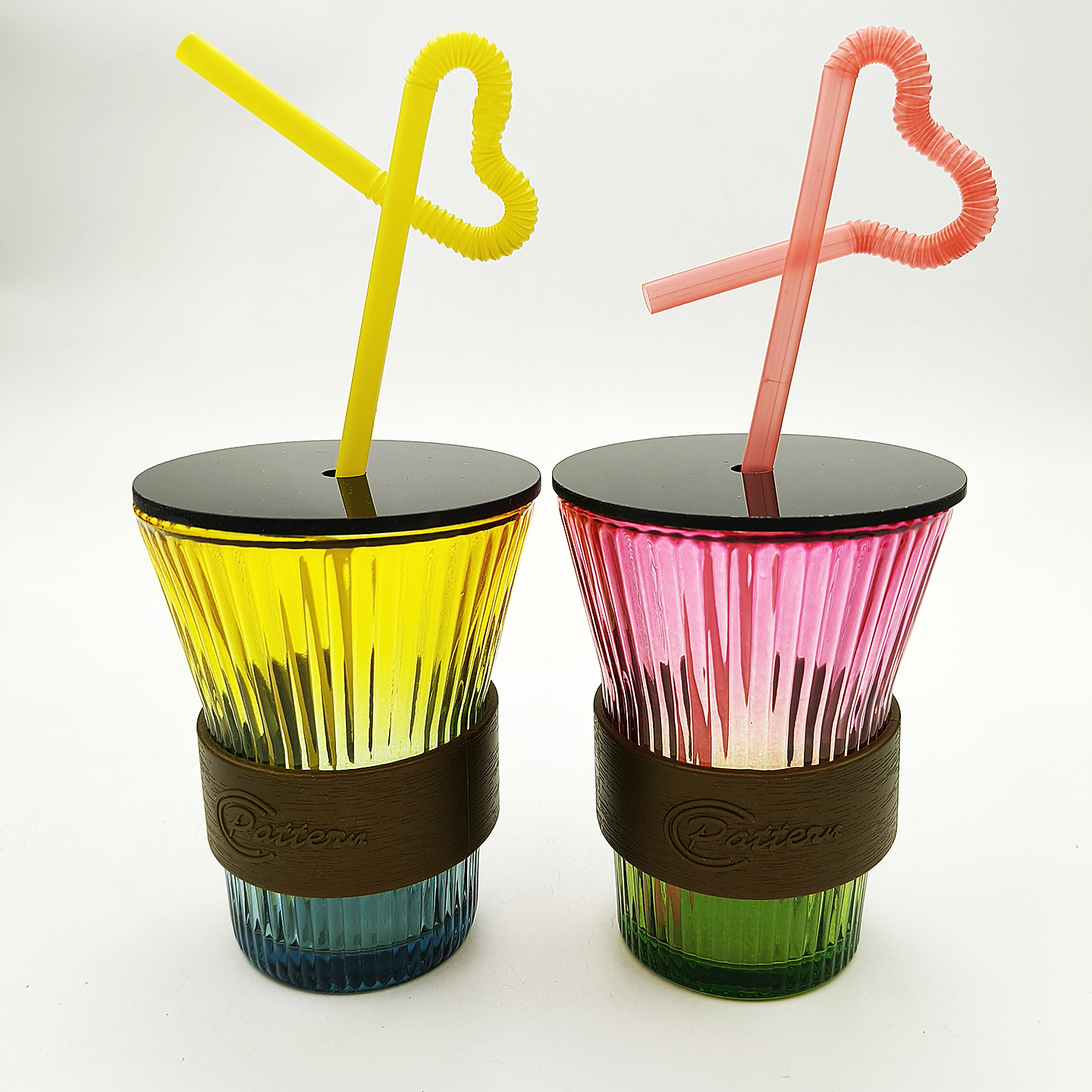 彩色玻璃杯定制logo咖啡杯耐高温商用美容美发美甲水杯带盖理发店