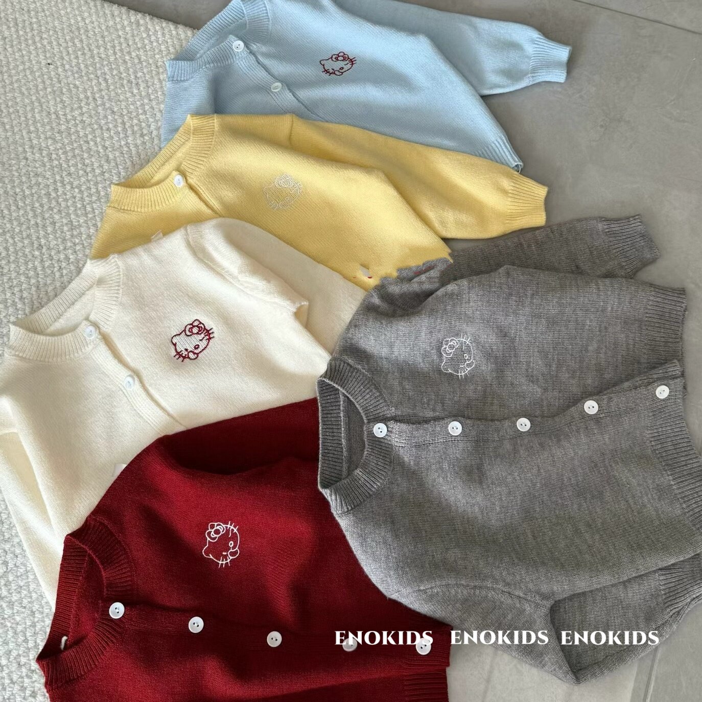 女童甜美纯色针织开衫90-150猫咪刺绣糖果色春秋百搭薄毛衣外贸