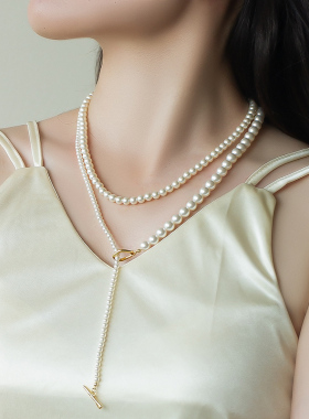 珍珠项链夏季女OT扣毛衣链