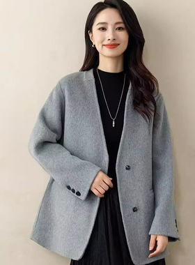 2025新款春装双面呢羊毛无领轻奢高级感西装外套女ZJ JK3955