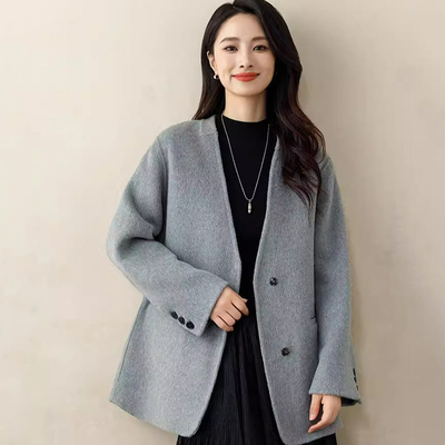 双面呢羊毛无领轻奢西装外套