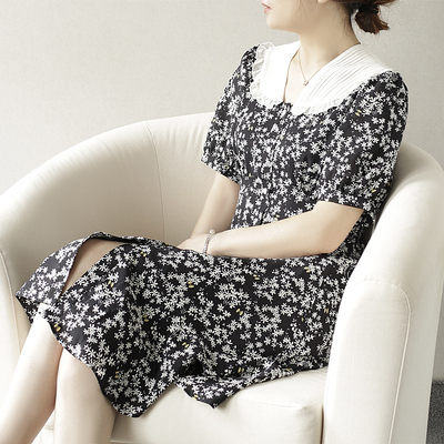 气质优雅小雏菊碎花连衣裙收腰