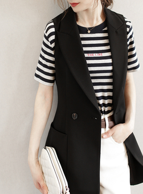 徕倩宽松新款无袖西装马甲外套黑色马夹女年秋季 SU312
