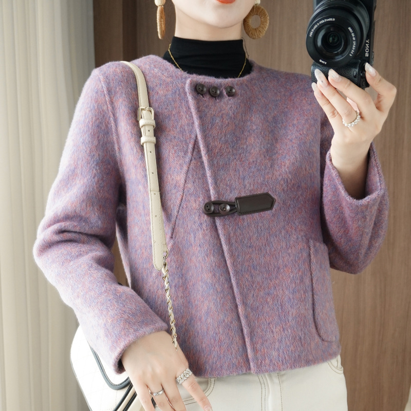 小香风双面100%纯羊毛盘扣大衣