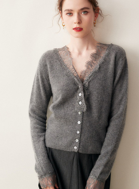 2025春新款蕾丝花边开衫羊毛衫羊绒衫女通勤百搭针织 BM KT6100