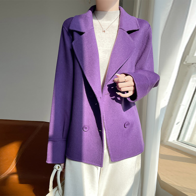 韩系双面100%纯羊毛开衫大衣