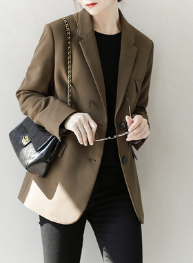 ARTIN徕倩2025秋季新款黑色西服女醋酸气质两粒扣西装外套JK3318