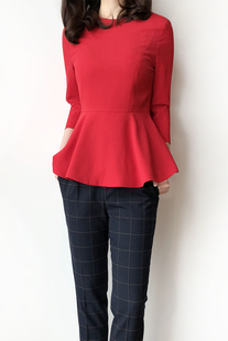 BL2089 显瘦 徕倩早春新品 优雅端庄日系上衣女荷叶摆圆领七分袖