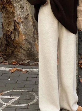 羊毛阔腿裤秋冬加厚垂感直筒拖地长裤休闲羊绒针织裤子CW PT6531