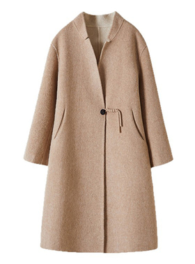 徕倩2025新款羊毛大衣双面呢外套女中长款立领西装外套ZJ CO6990