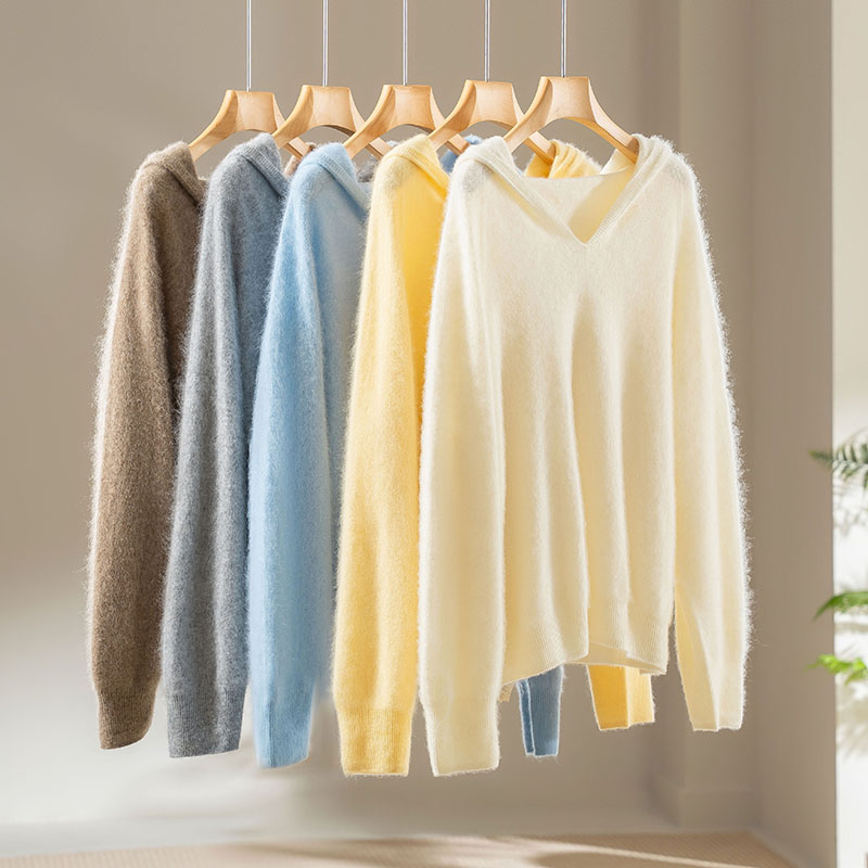 羊毛羊绒上衣针织连帽卫衣