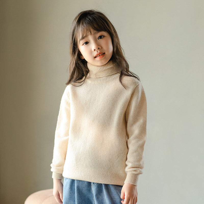 加厚纯羊毛针织高翻领套头毛衣