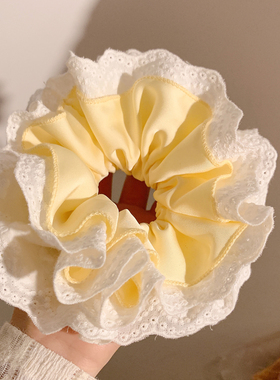 多巴胺黄色缎面蕾丝大肠发圈女高级感温柔头饰发饰扎头发丸子头