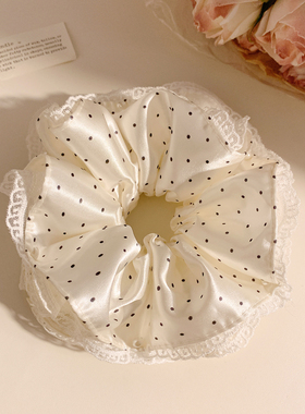 温柔白色波点缎面蕾丝大肠发圈女高级感气质复古发饰头绳扎头发