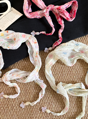 田园风花朵包头头巾丝巾女高级感小清新系脖防晒配饰春夏季度假风