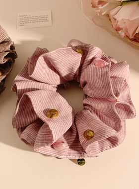 高级感粉色条纹圆珠双层大肠发圈女韩系复古头绳小众扎头发发饰