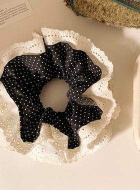 法式复古黑色波点蕾丝大肠发圈女高级感慵懒风头绳发饰扎头发超大