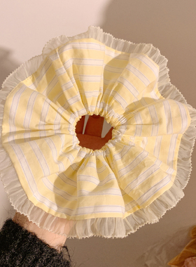 芒果泡芙~黄色条纹花边大肠发圈女高级感气质头绳发饰扎头发超大