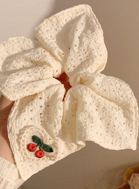 温柔白色蕾丝樱桃方巾大肠发圈女复古气质头饰方形发绳扎头发超大