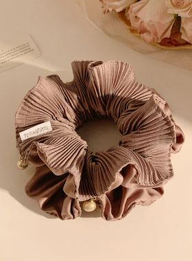 复古灰紫色缎面双层大肠发圈女高级感气质发绳头饰扎头发丸子头