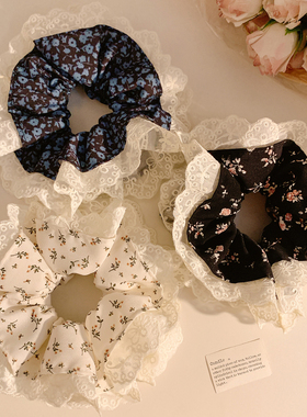 复古高级感碎花蕾丝大肠发圈女扎头发超大号头绳发饰春夏季丸子头