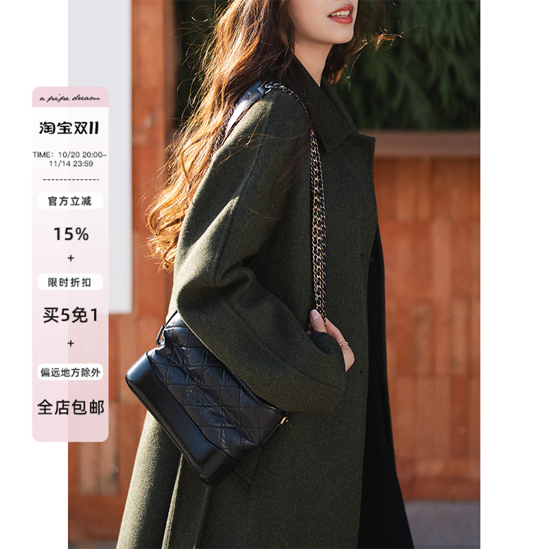 apipedream如一梦 貂绒羊绒羊毛双面呢翻领大衣毛呢外套/圣诞茶会