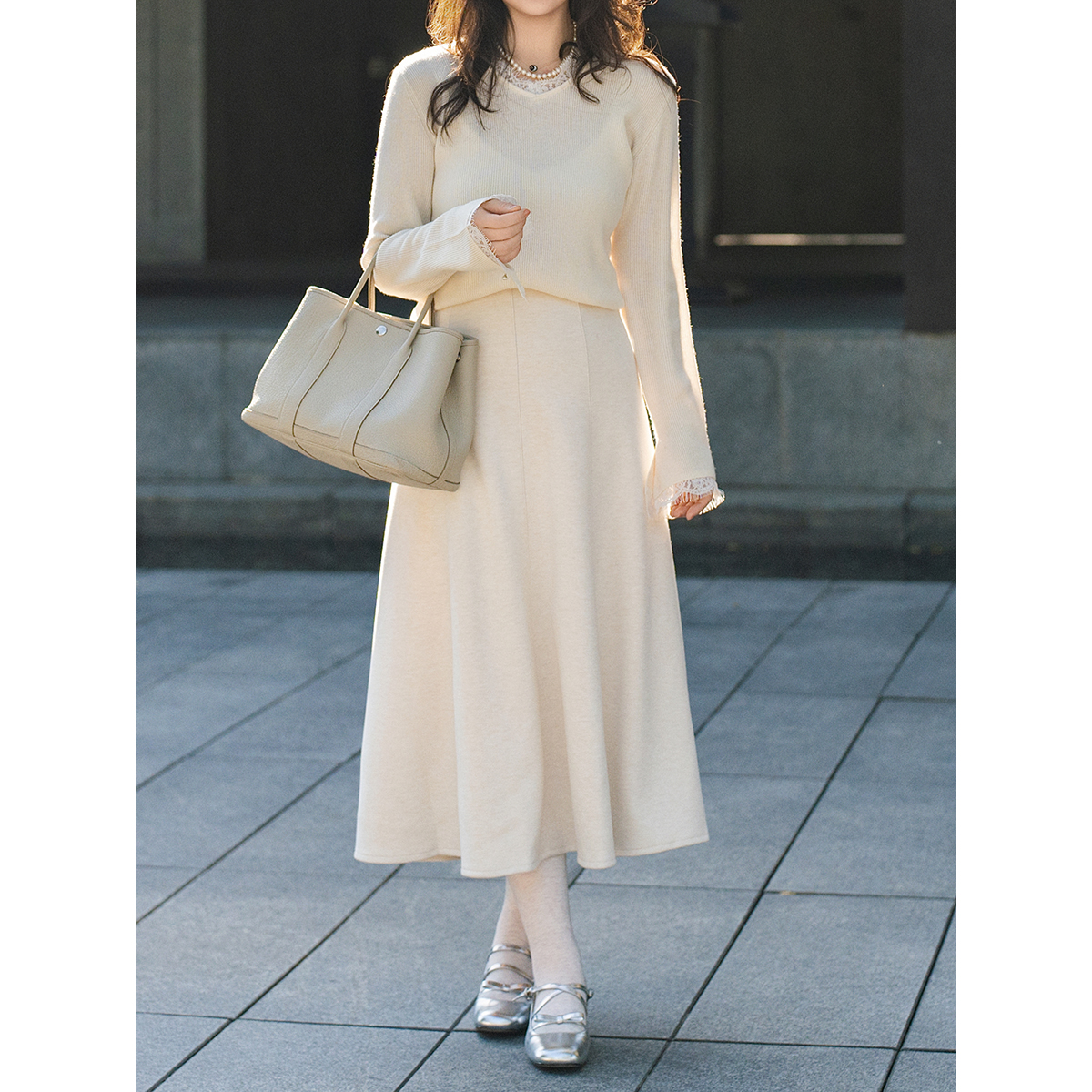 apipedream如一梦 羊毛醋酸云感显瘦A字优雅气质半身裙/风裁云片